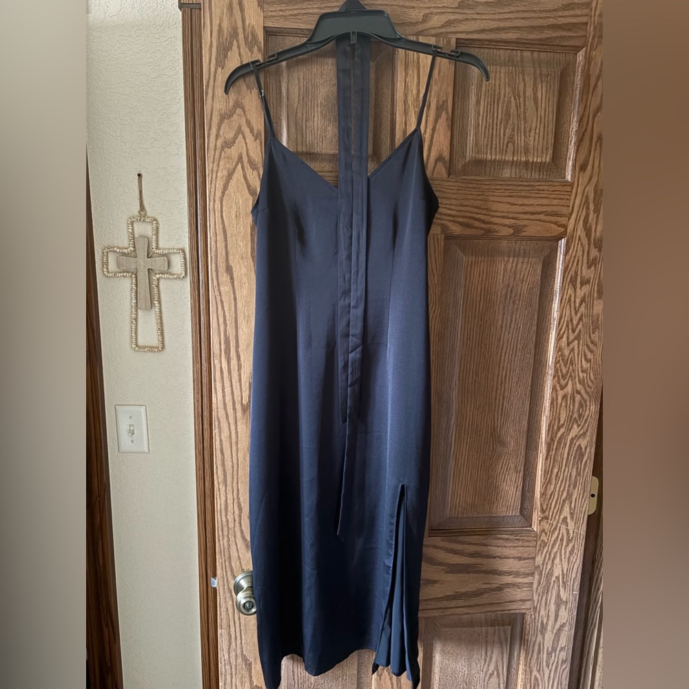 Abercrombie & Fitch Black Satin V-Neck Slip Dress